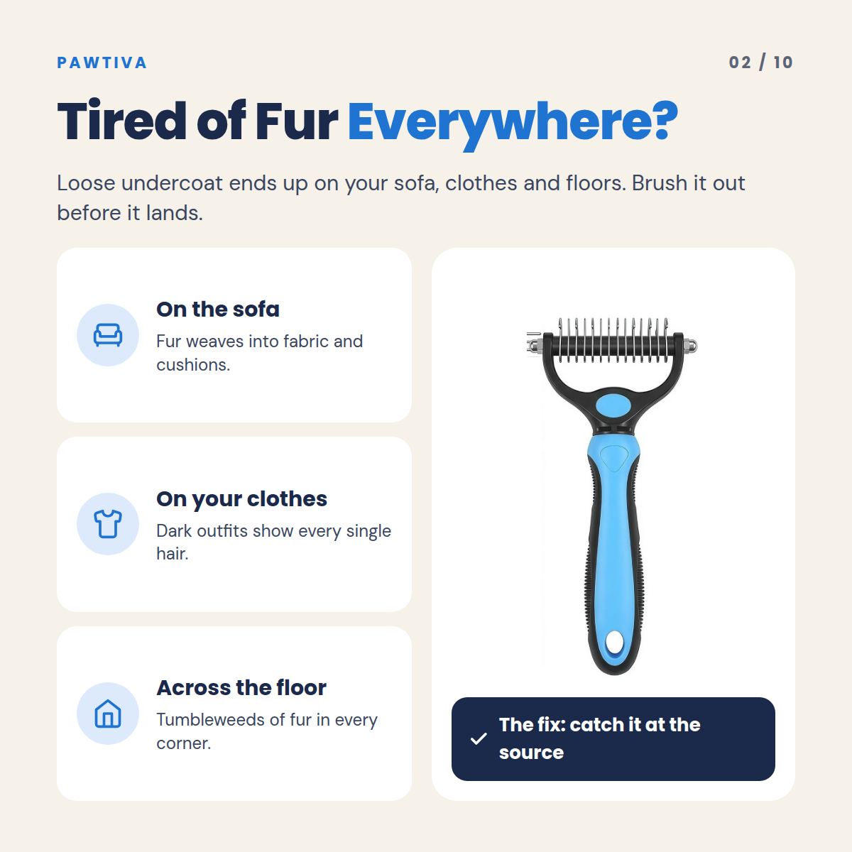 Pawtiva deshedding grooming kit – feature 2