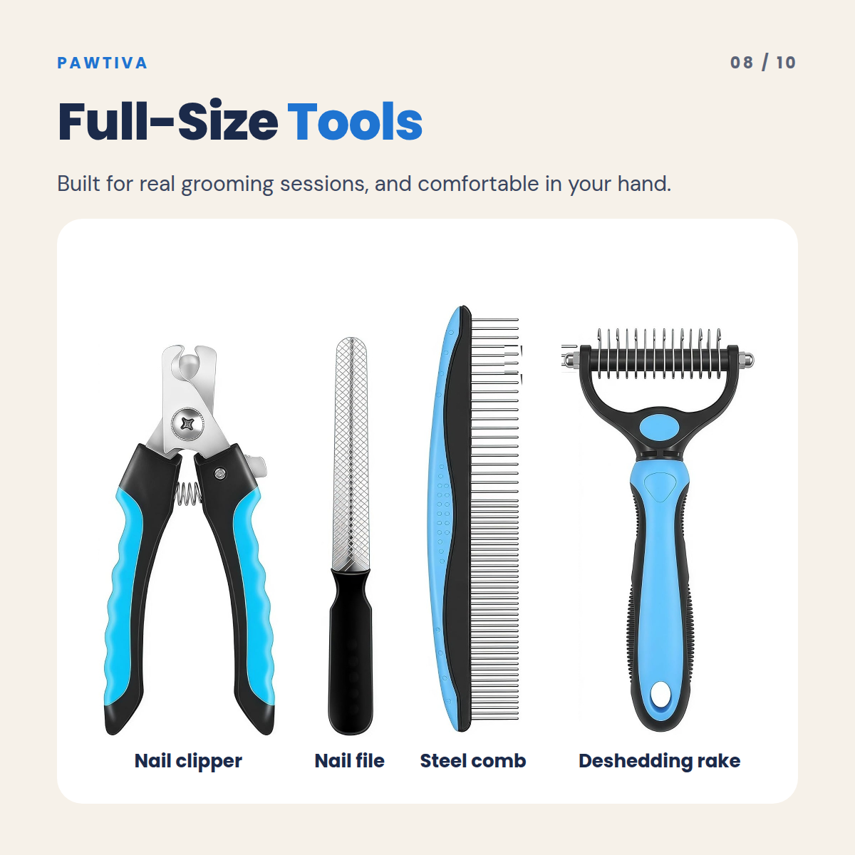 Pawtiva deshedding grooming kit – feature 8