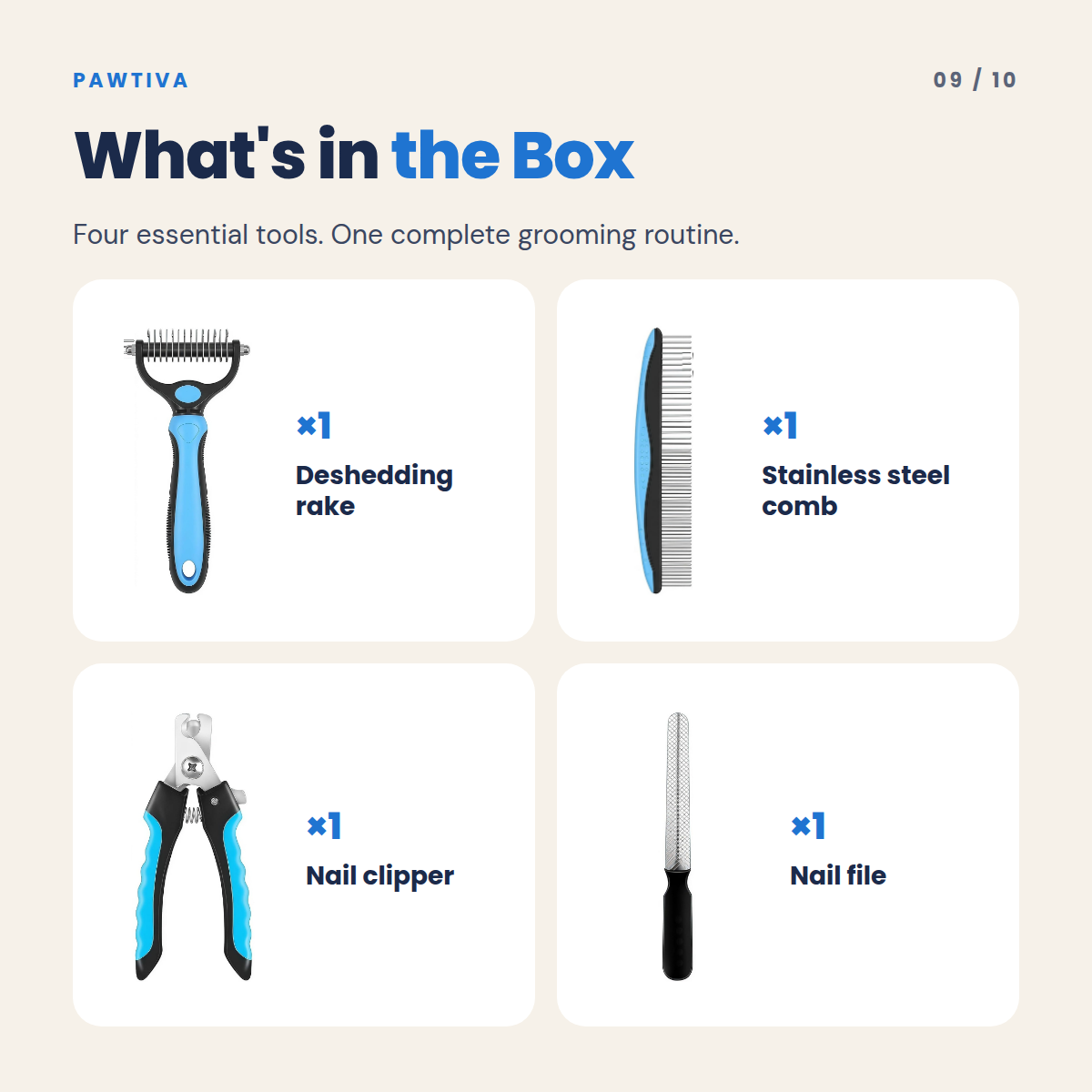 Pawtiva deshedding grooming kit – feature 9