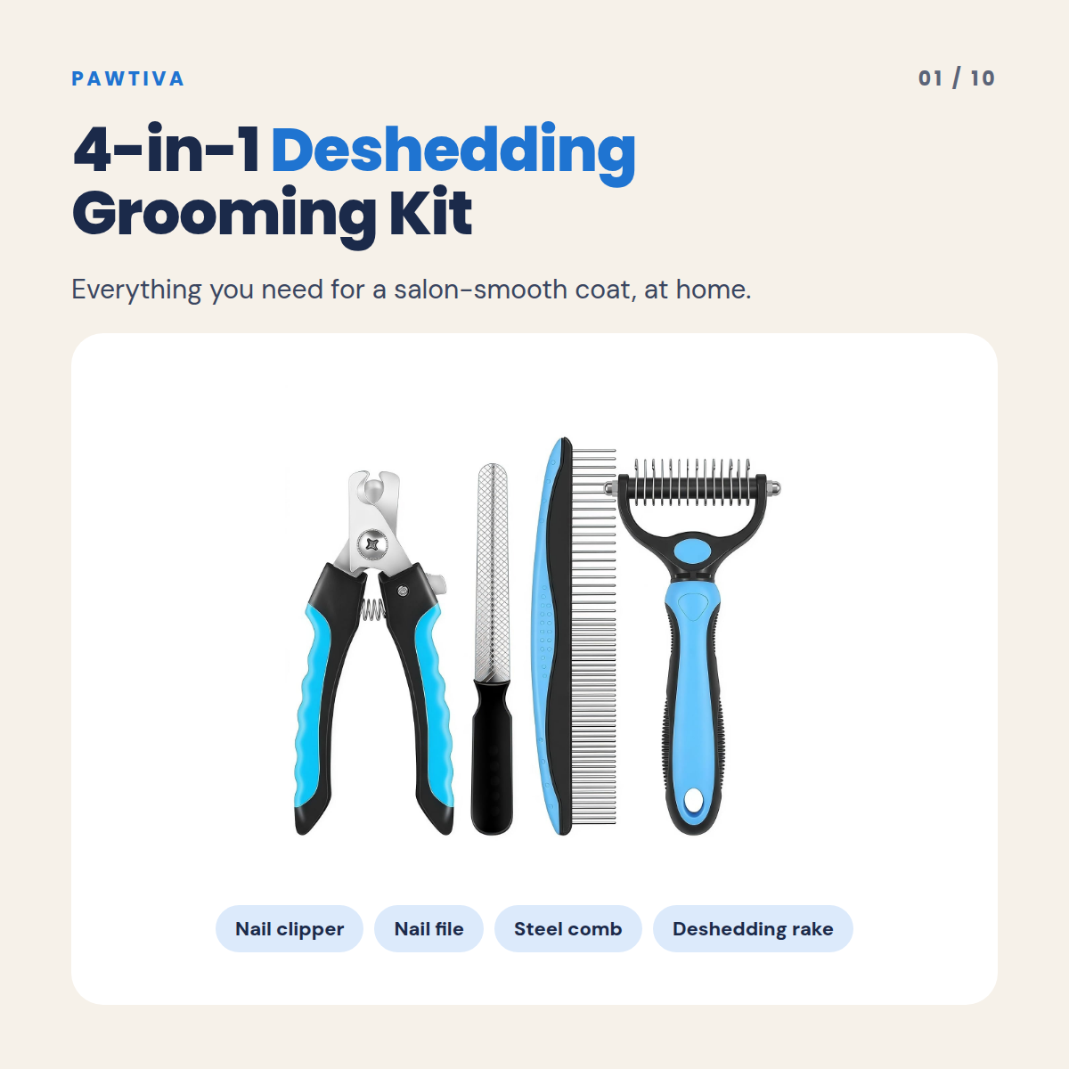 Pawtiva deshedding grooming kit – feature 1