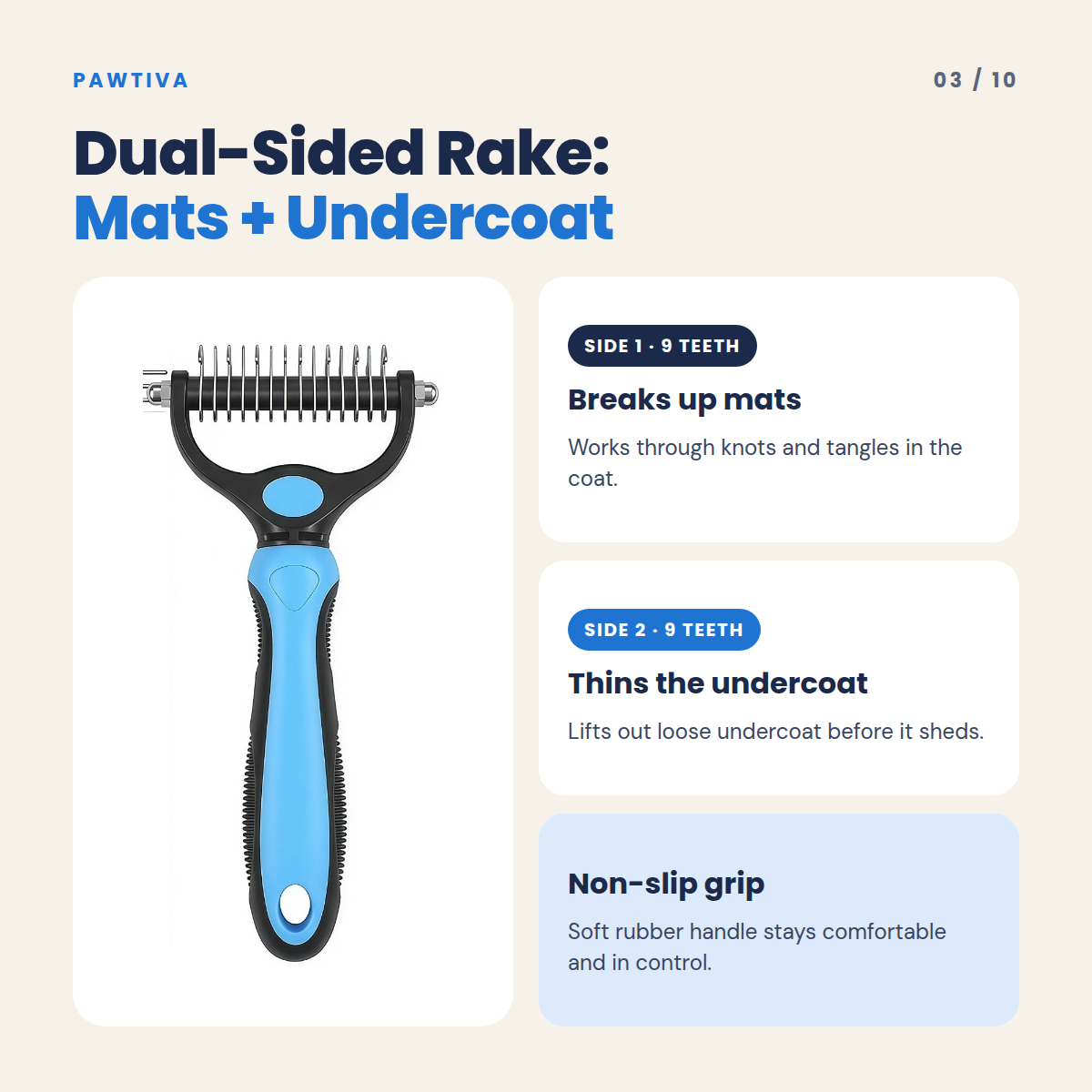 Pawtiva deshedding grooming kit – feature 3